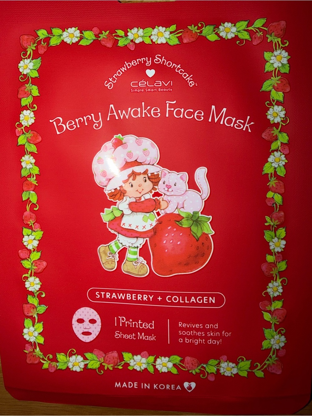 Celavi Berry Awake Face Sheet Mask - Strawberry + Collagen NWT